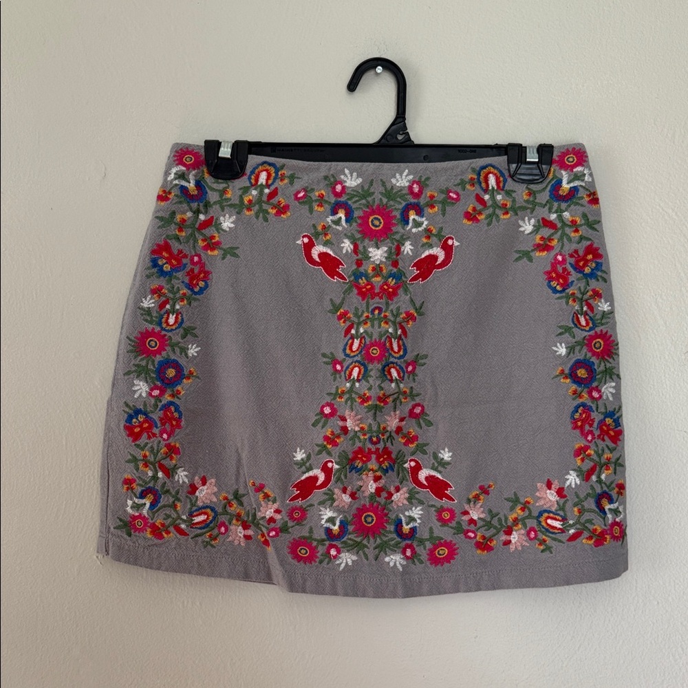 Altar'd State Gray Skirt with Colorful Embroidery medium